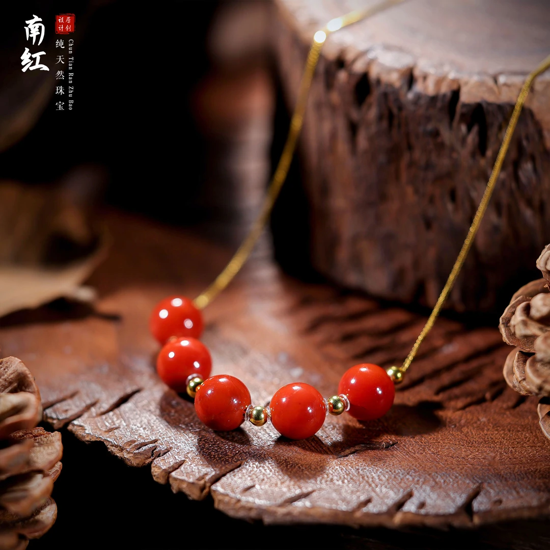 【桃总推荐】diy牛血红瓦西南红8mm圆珠微笑项链@@ZY50722002