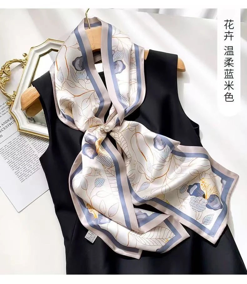 100%桑蚕丝【温柔蓝米】145x16cm长飘带双层真丝丝巾百搭女士G552