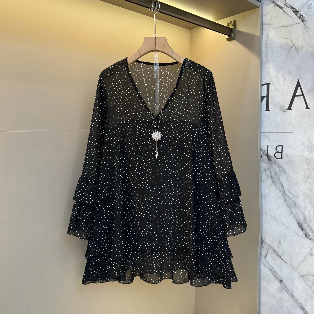 2025早秋新款遮肉显瘦大码女装时尚宽松休闲洋气雪纺衫001