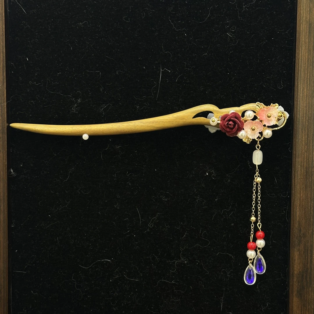 紫光黑檀木复古发簪雄刀马旦女国风古典民族风气质时尚发簪日常