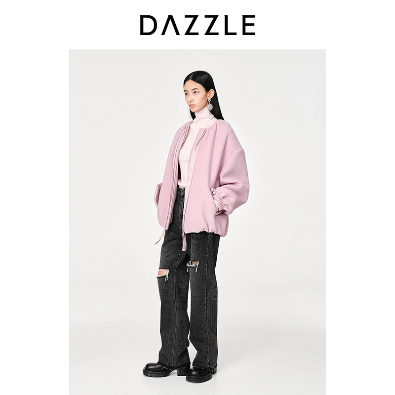 021G【赵老板专属】DAZZLE地素秋冬新款羊毛混纺落肩毛呢外套女