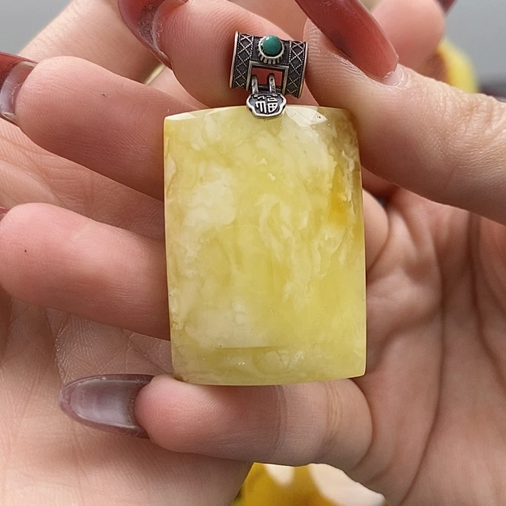 琥珀颈饰银S925镶嵌吊坠