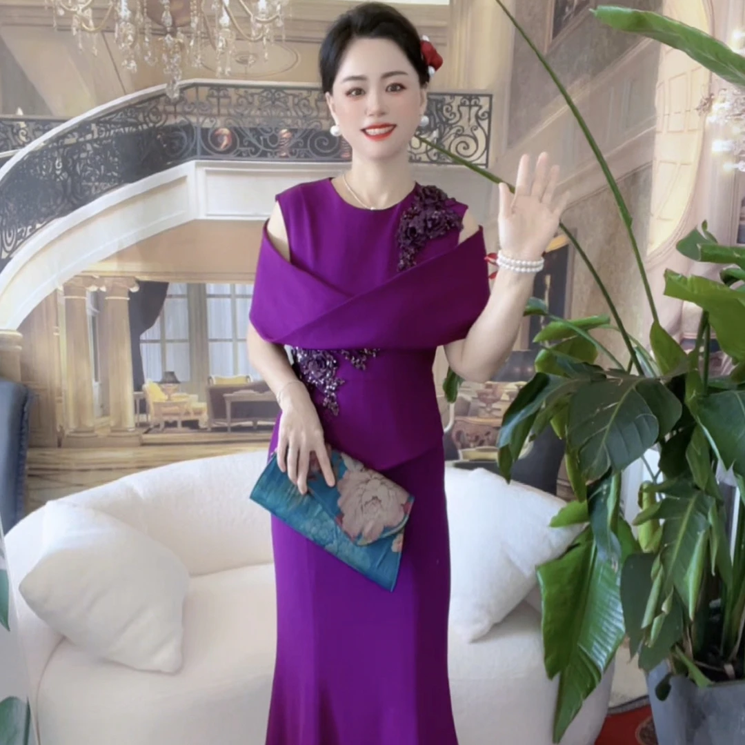 喜婆婆喜妈妈鱼尾裙露肩连衣裙女装轻奢女款晚礼服