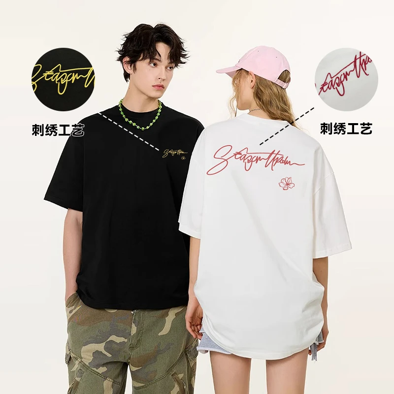 STA.官方店25S玫瑰刺绣T恤女夏季美式短袖男潮牌上衣情侣短袖