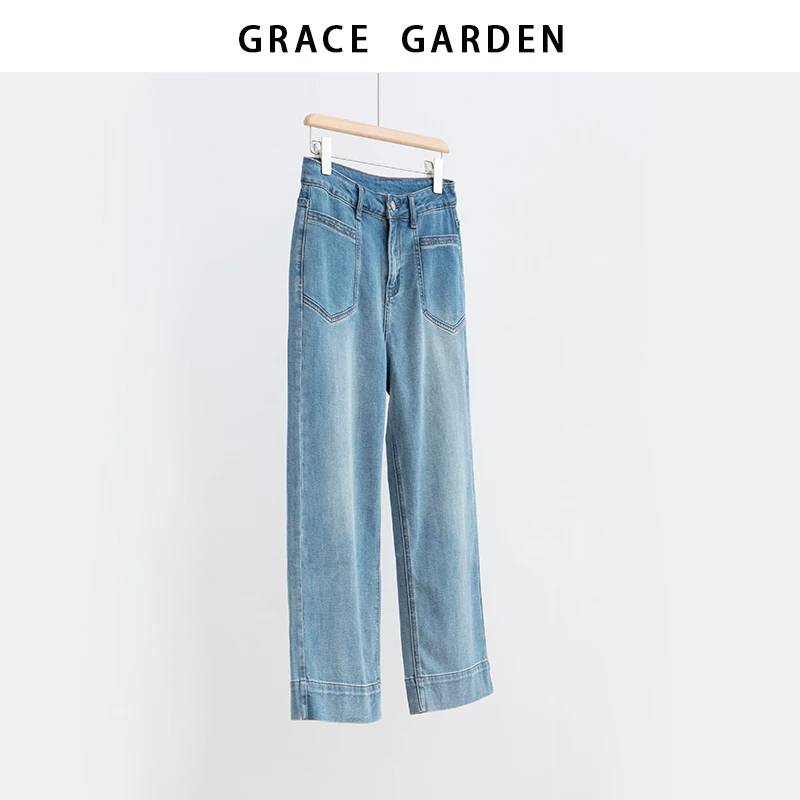 GRACE GARDEN【小狗牛仔春夏版！】春夏复古垂感直筒牛仔裤NZK5D0519