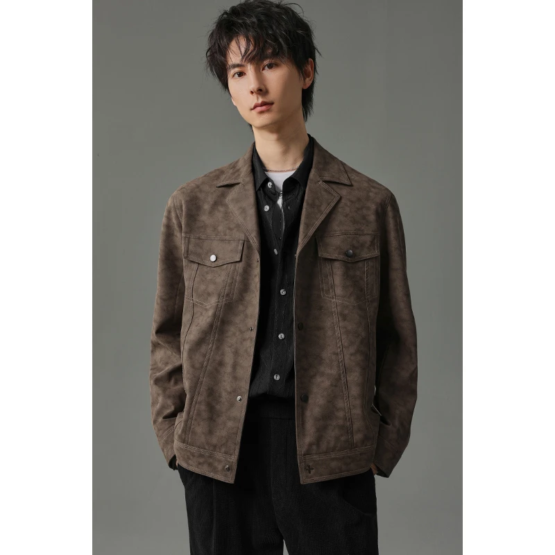 【磨砂PU皮】春秋新款男士外套时尚休闲百搭宽松简约韩版潮流夹克男