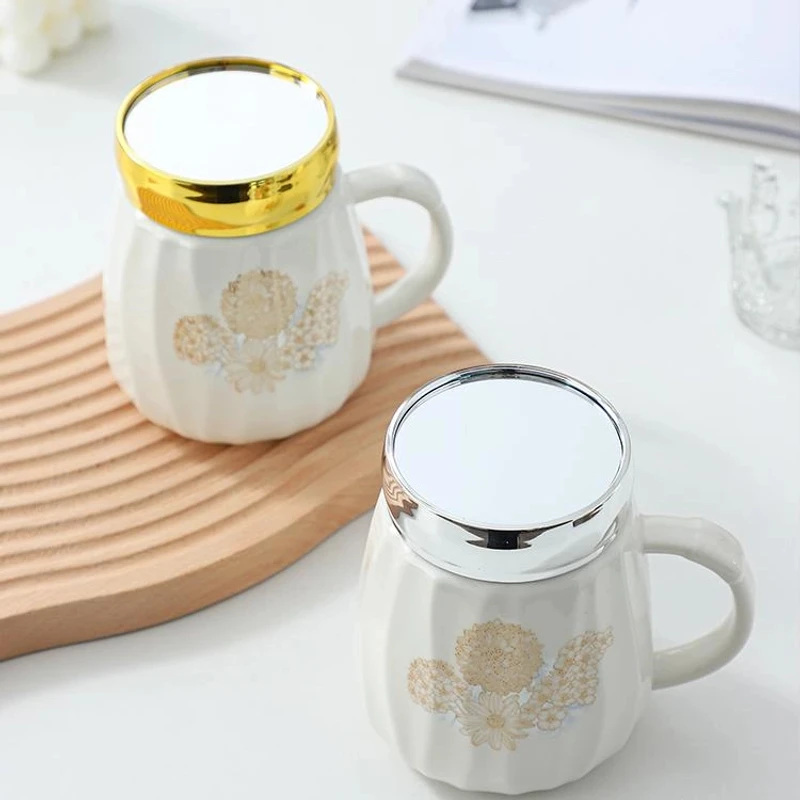 【洛威】时光漫步同款镜面陶瓷马克杯1个防滑带盖大容量喝水杯