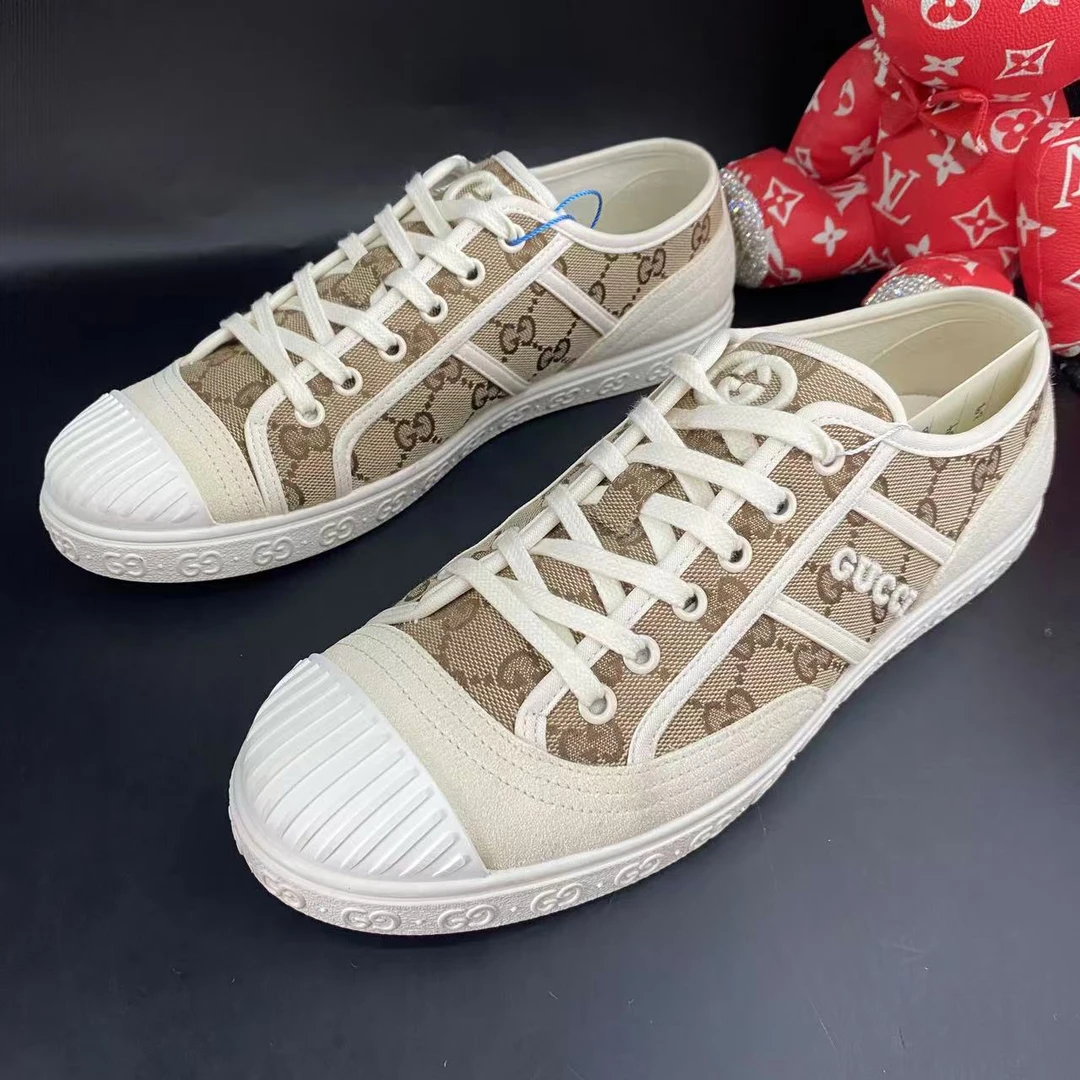 95新 GUCCI/古驰 白棕老花竖纹贝壳头板鞋39欧码ddm2230