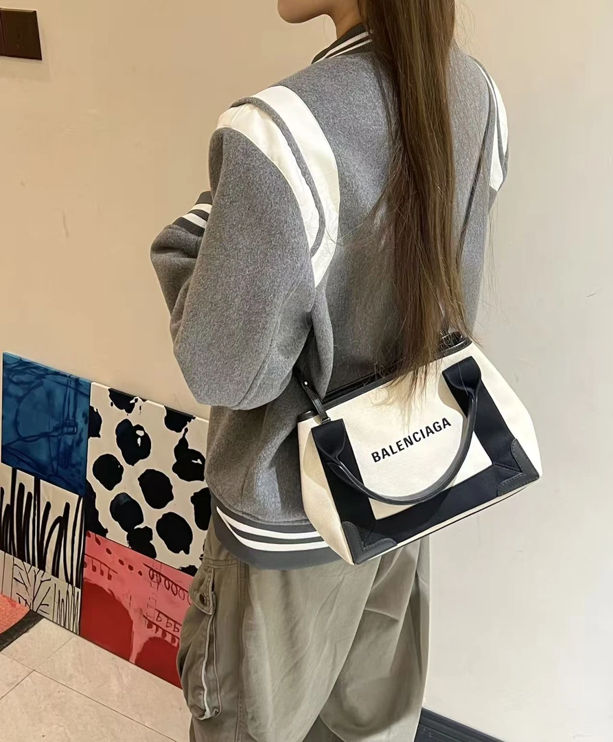 95新 Balenciaga/巴黎世家 帆布拼皮子母沙滩包/单肩包