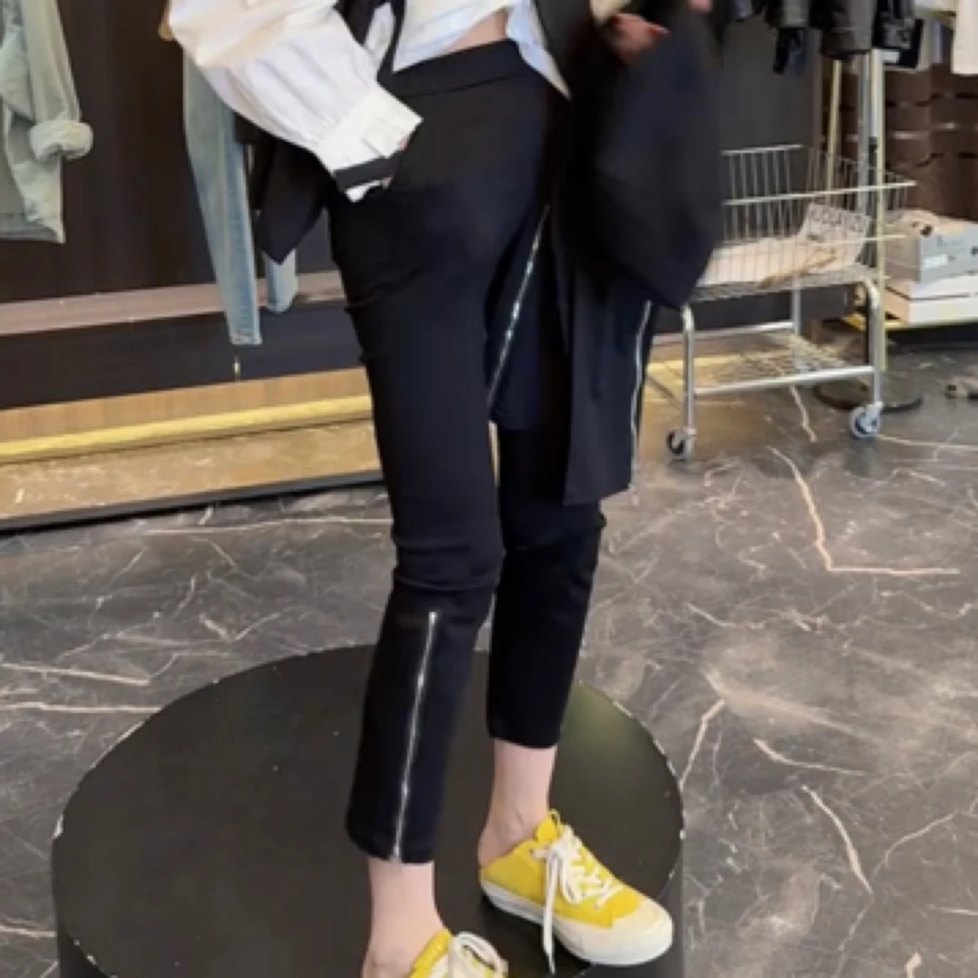 春季新款拉链松紧腰打底裤8491