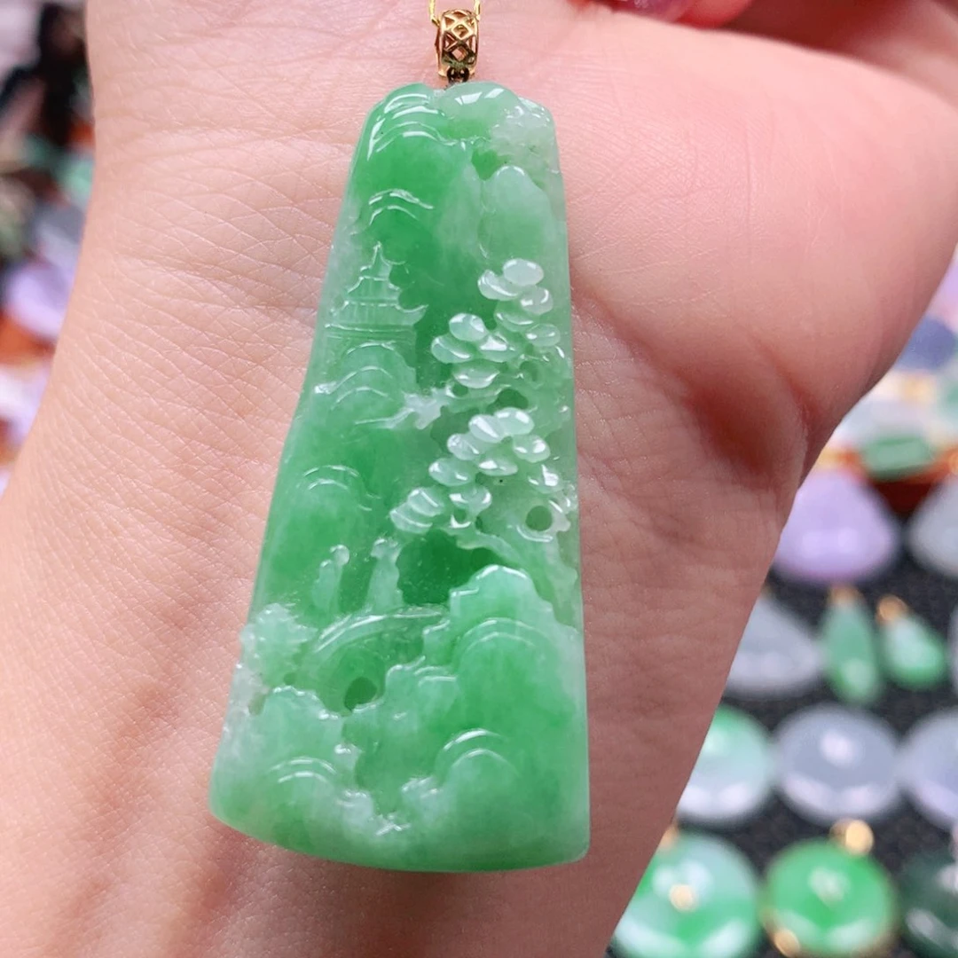 吊坠(不含链)18K金镶嵌翡翠