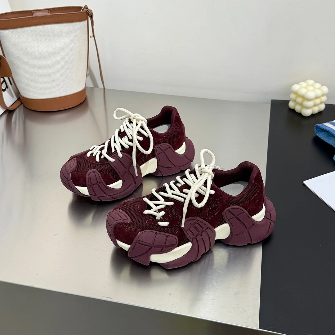 ins潮酷爆版~真皮厚底老爹鞋女2025新款小众网面八爪鱼休闲运动鞋