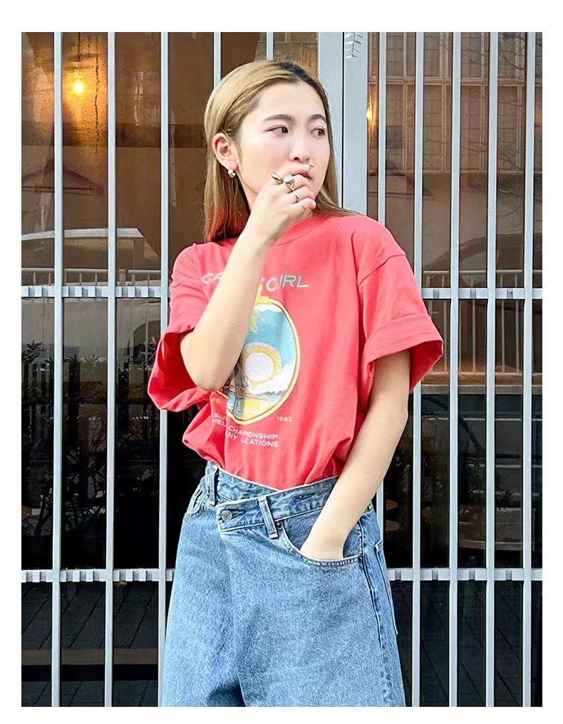 【朵拉外贸】UNGR1D复古印花宽松版型圆领 短袖T恤