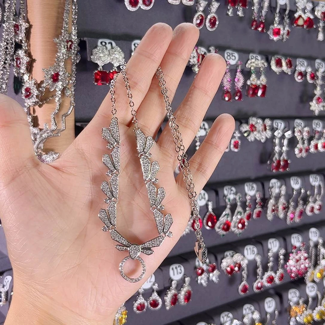 项链彩色蓝宝石银S925镶嵌万能链