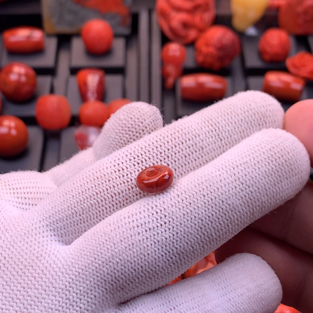 南红玛瑙未镶嵌【传仁】川料原矿火焰纹扣子10mm