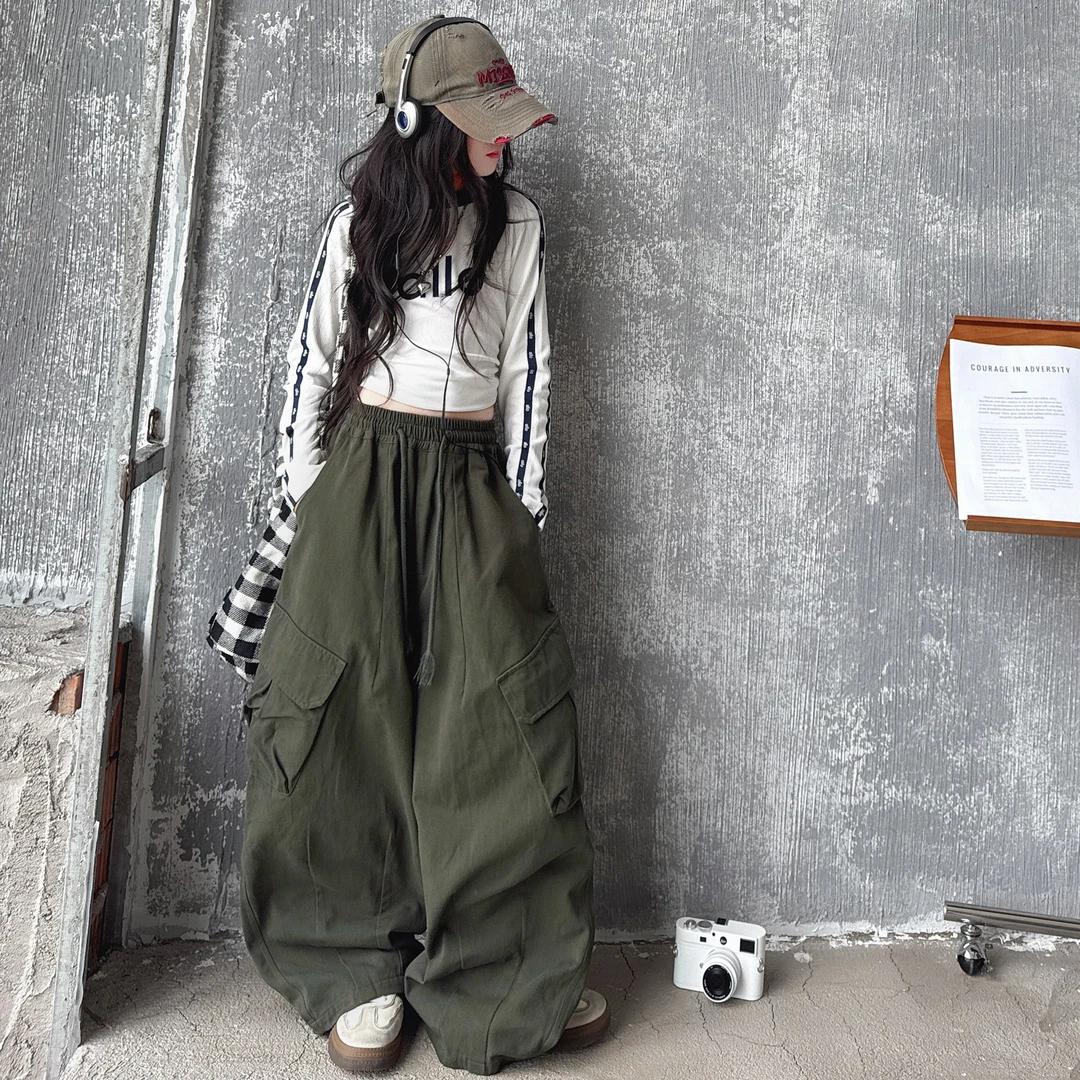 女童工装裤2025新款春秋款网红大童炸街阔腿裤酷飒秋装直筒休闲裤