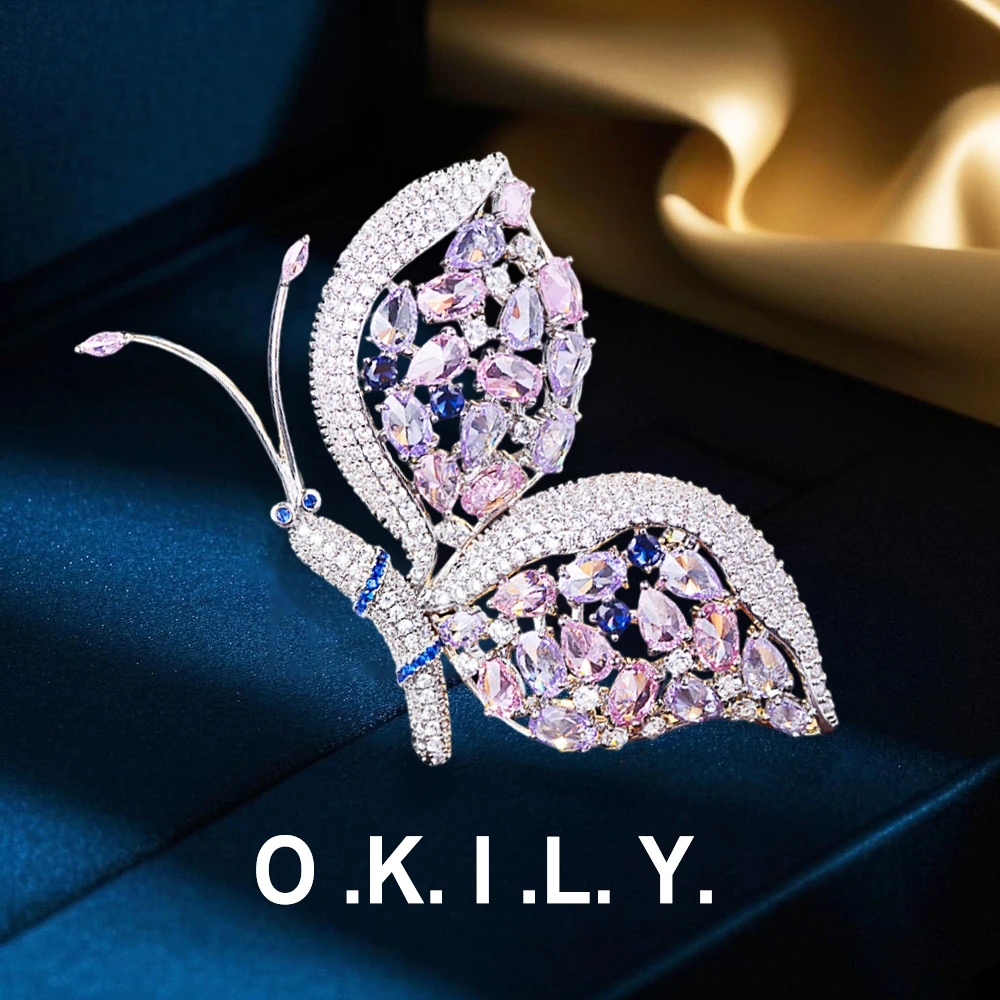 铜合金锆石胸针 【BR3159-PK】高珠系列 边蝶氛围感胸饰大衣胸针