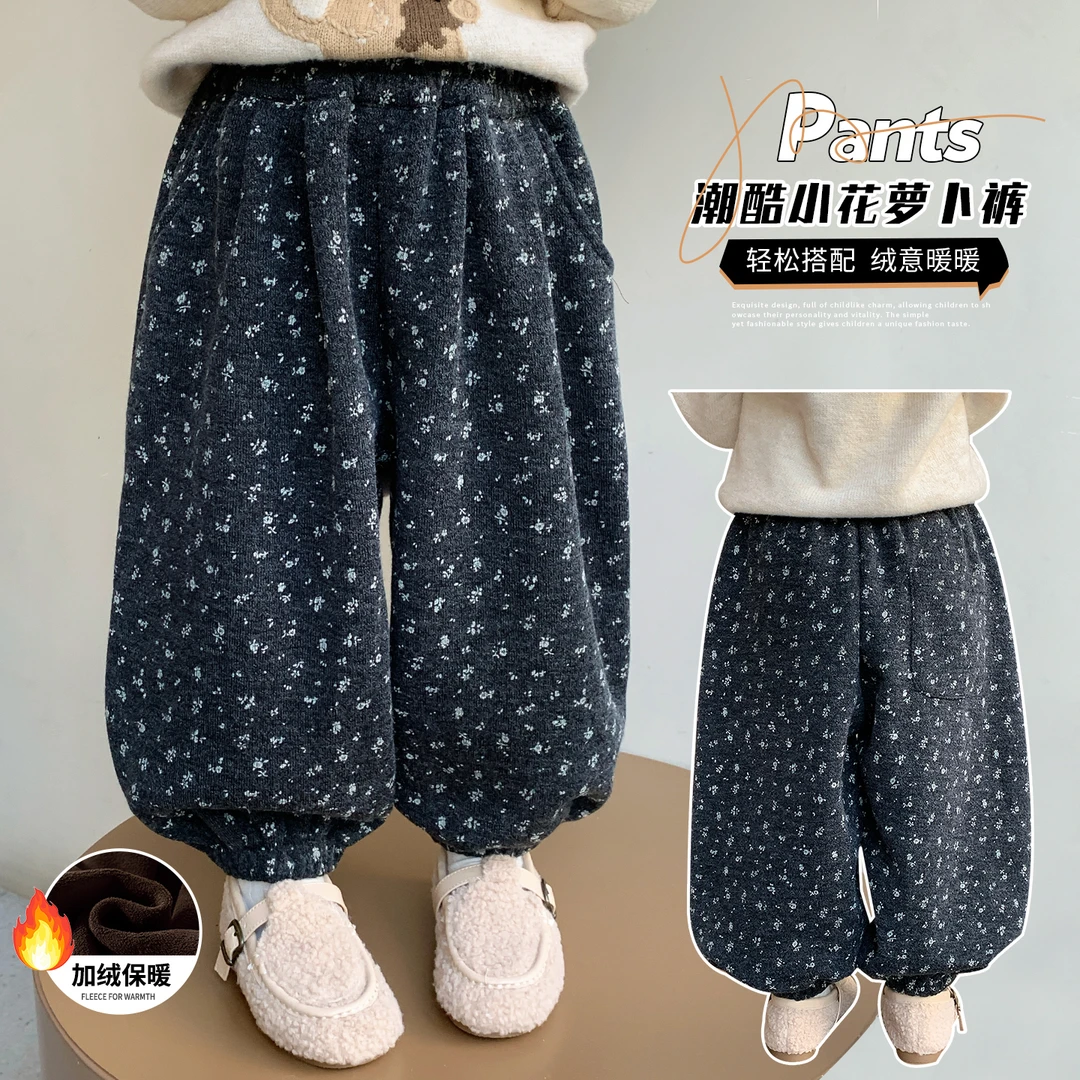 小童加绒灯笼裤冬装外穿洋气儿童女宝宝加厚宽松保暖森系裤子冬款