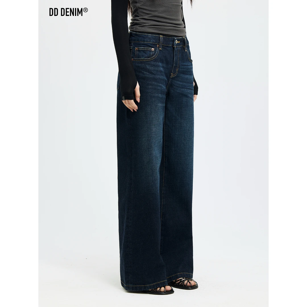 DD 297低腰廓形_cleanfit复古深蓝阔腿直筒水洗牛仔长裤女松弛感