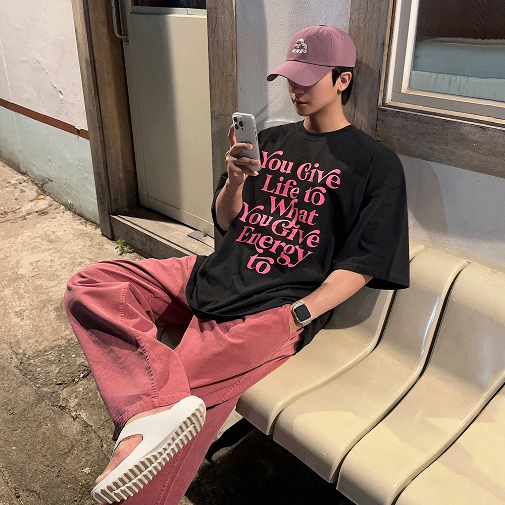 MRCYC设计感字母印花T恤男士夏季宽松圆领短袖韩系通勤风半袖上衣