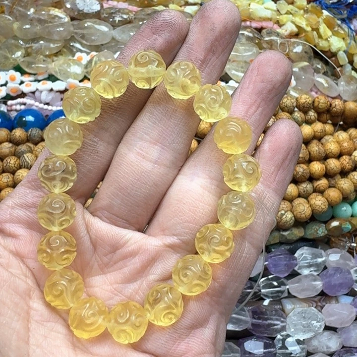 合金玛瑙/玉髓珠宝半成品一条10mm黄莹石手串