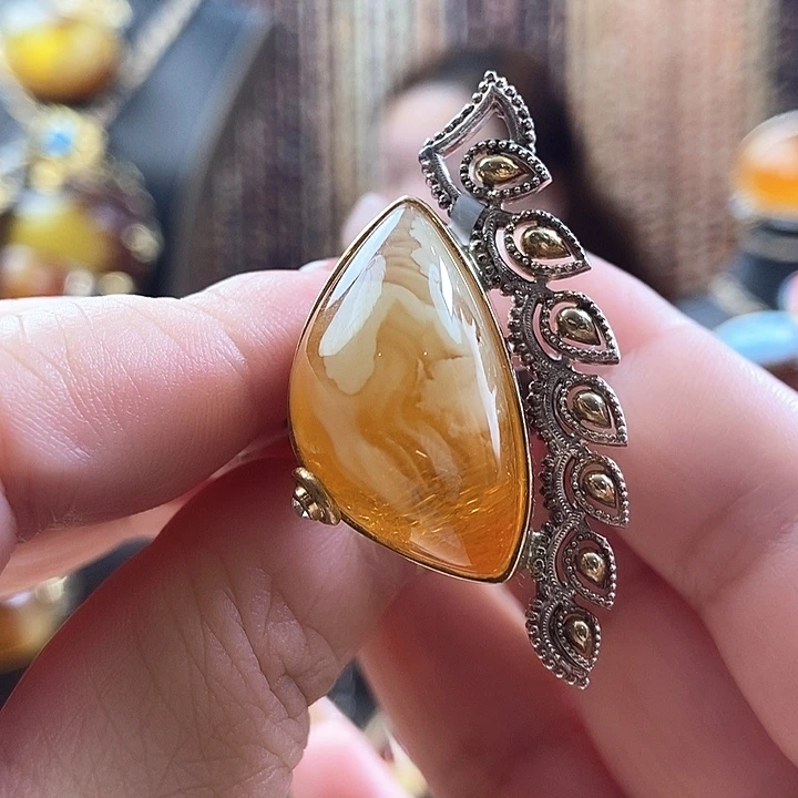 琥珀银S925镶嵌戒指戒指