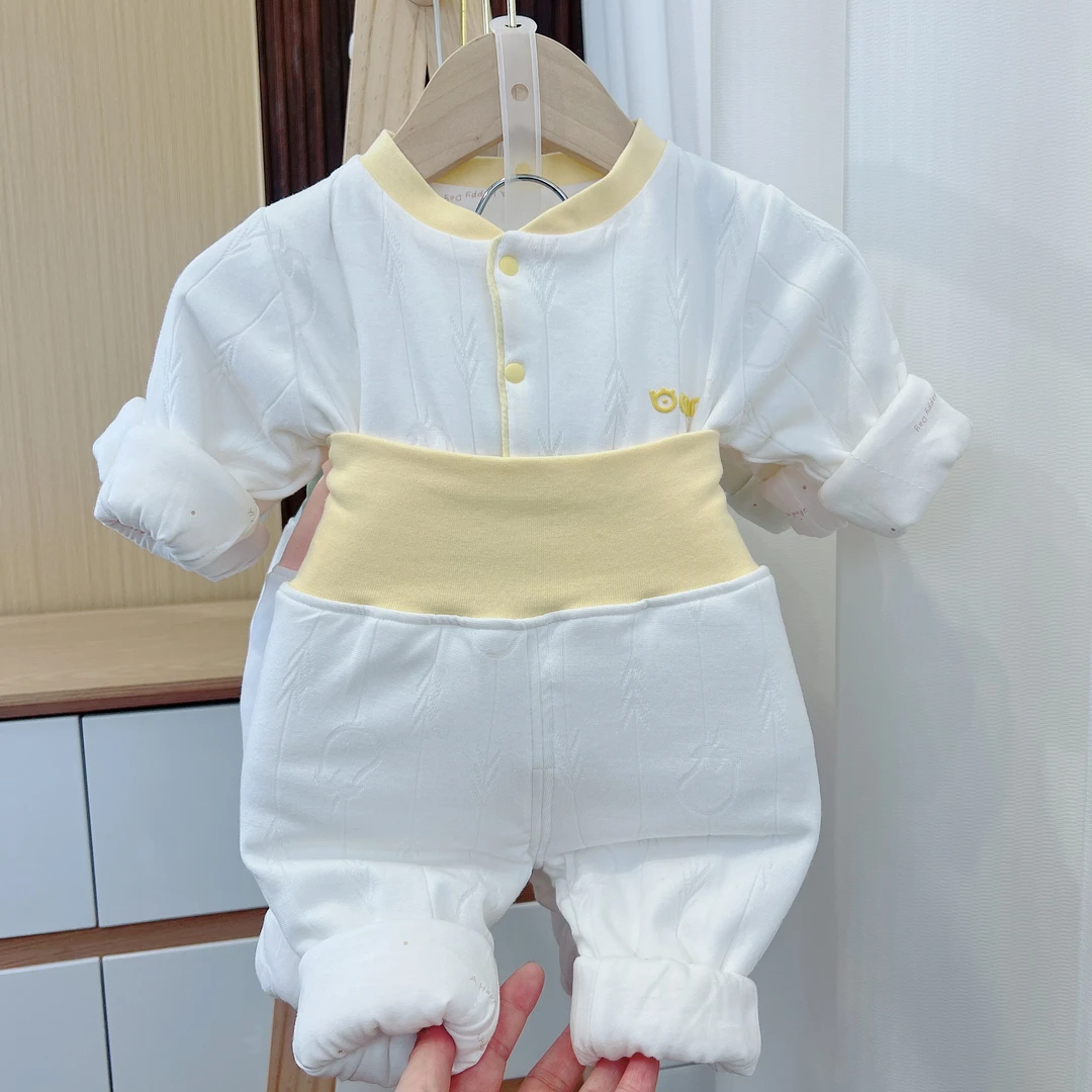 高腰保暖套装春秋宝宝护肚薄棉家居服婴幼儿秋衣秋裤婴儿0-3岁