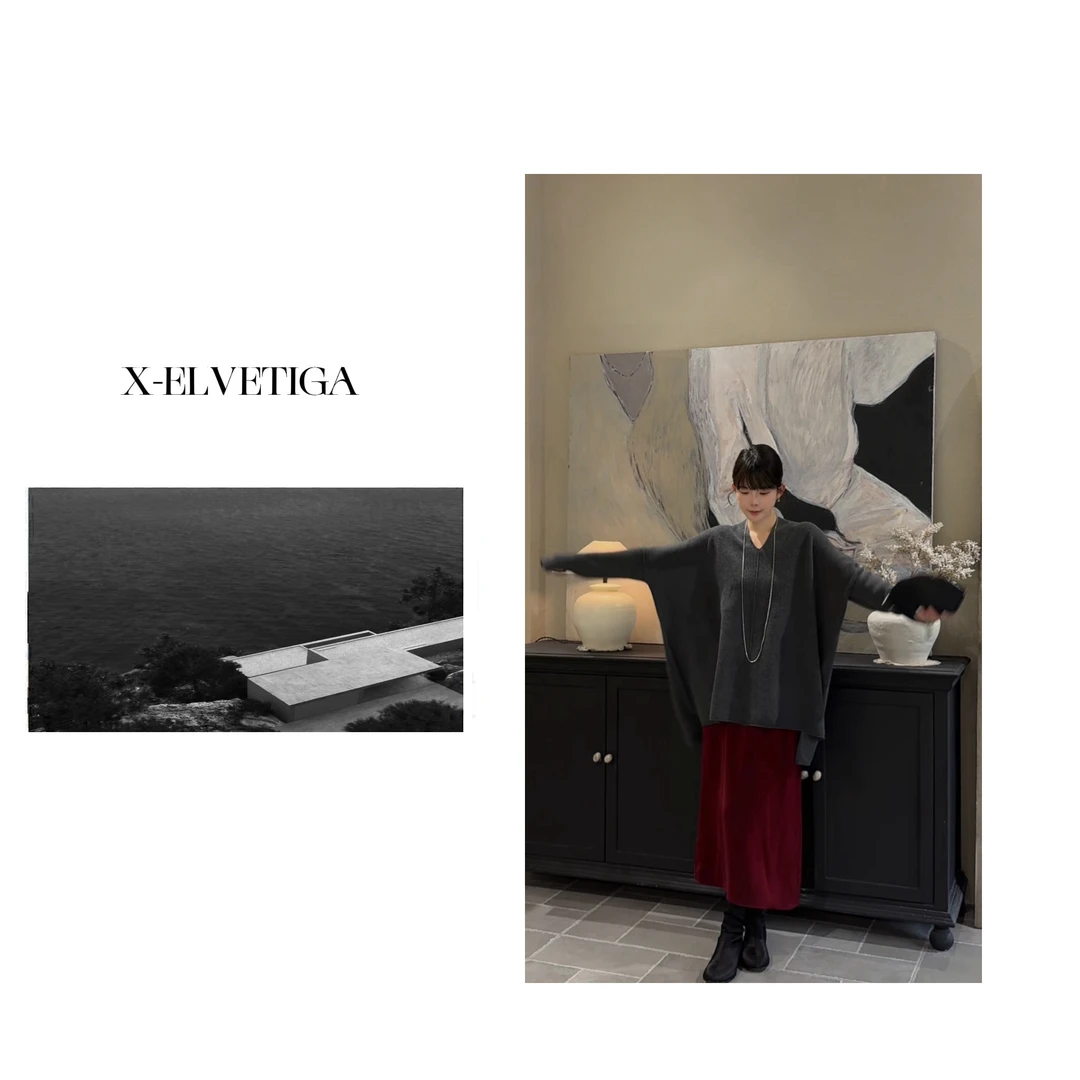 【X-ELVETIGA】红韵半裙/秋季新款时髦洋气百搭深邃感松紧腰后开叉