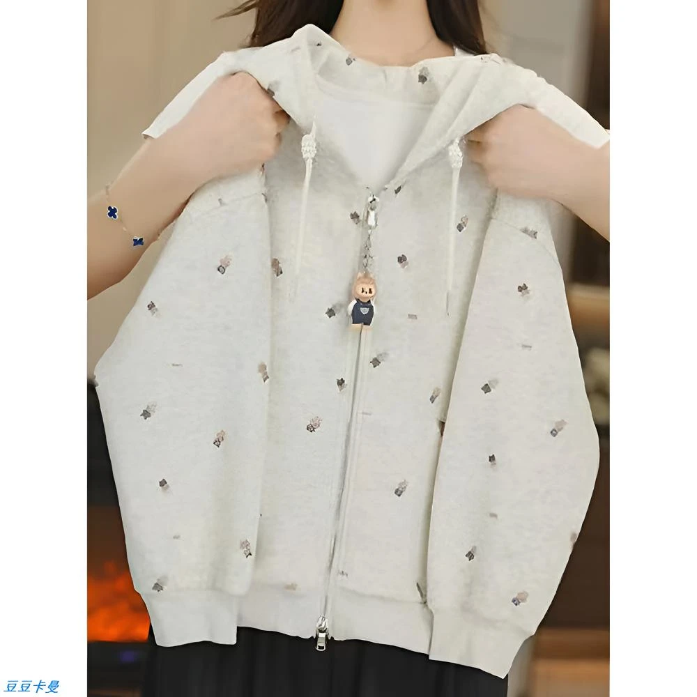 女童连帽外套春秋装2025新款儿童卡通上衣韩版女孩百搭拉链衫洋气