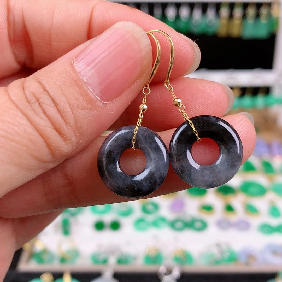 翡翠耳饰18K金镶嵌的