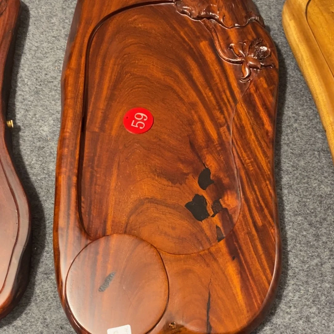 缅甸红花梨木雕刻茶盘74×38