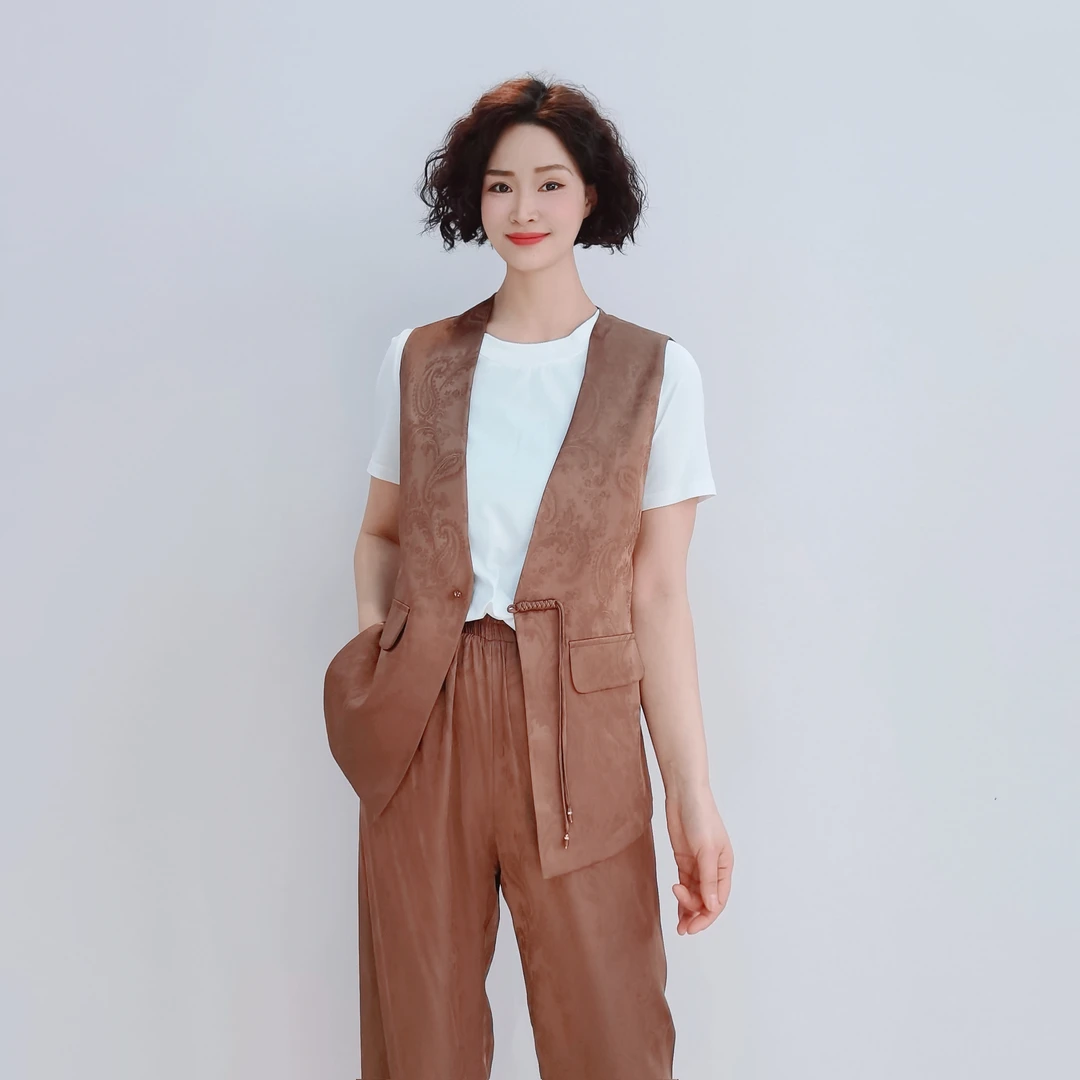 T714 时尚国风高级印花雪纺拼接洋气显瘦气质三件套Man