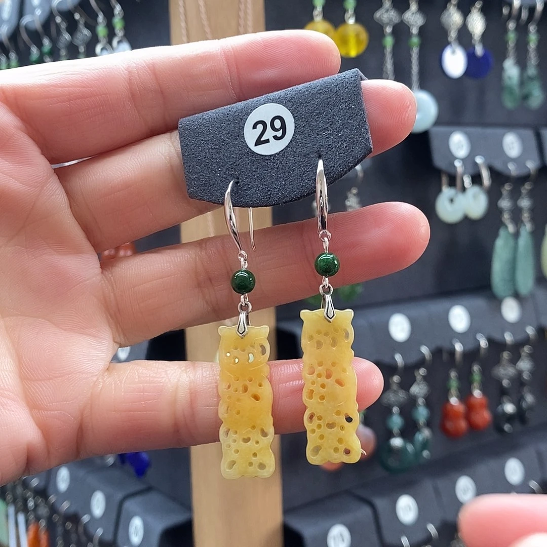 温***夏翡翠银S925镶嵌耳饰