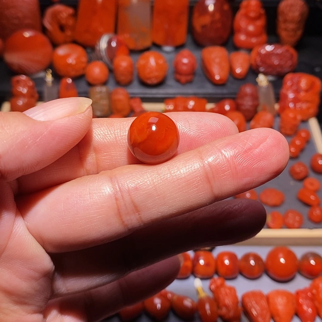 长***兮南红玛瑙未镶嵌火焰圆珠14.6