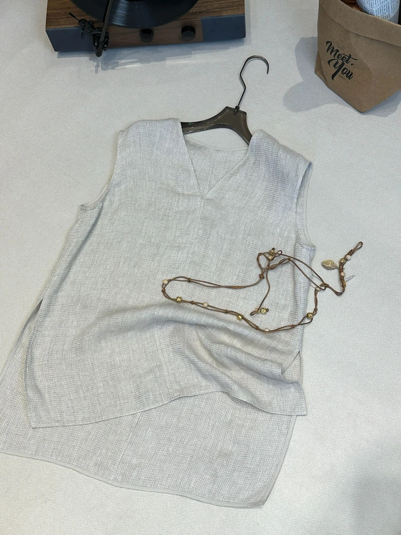 100%进口雨露亚麻  松弛随性老钱风  极简V领背心031-JKYMSY