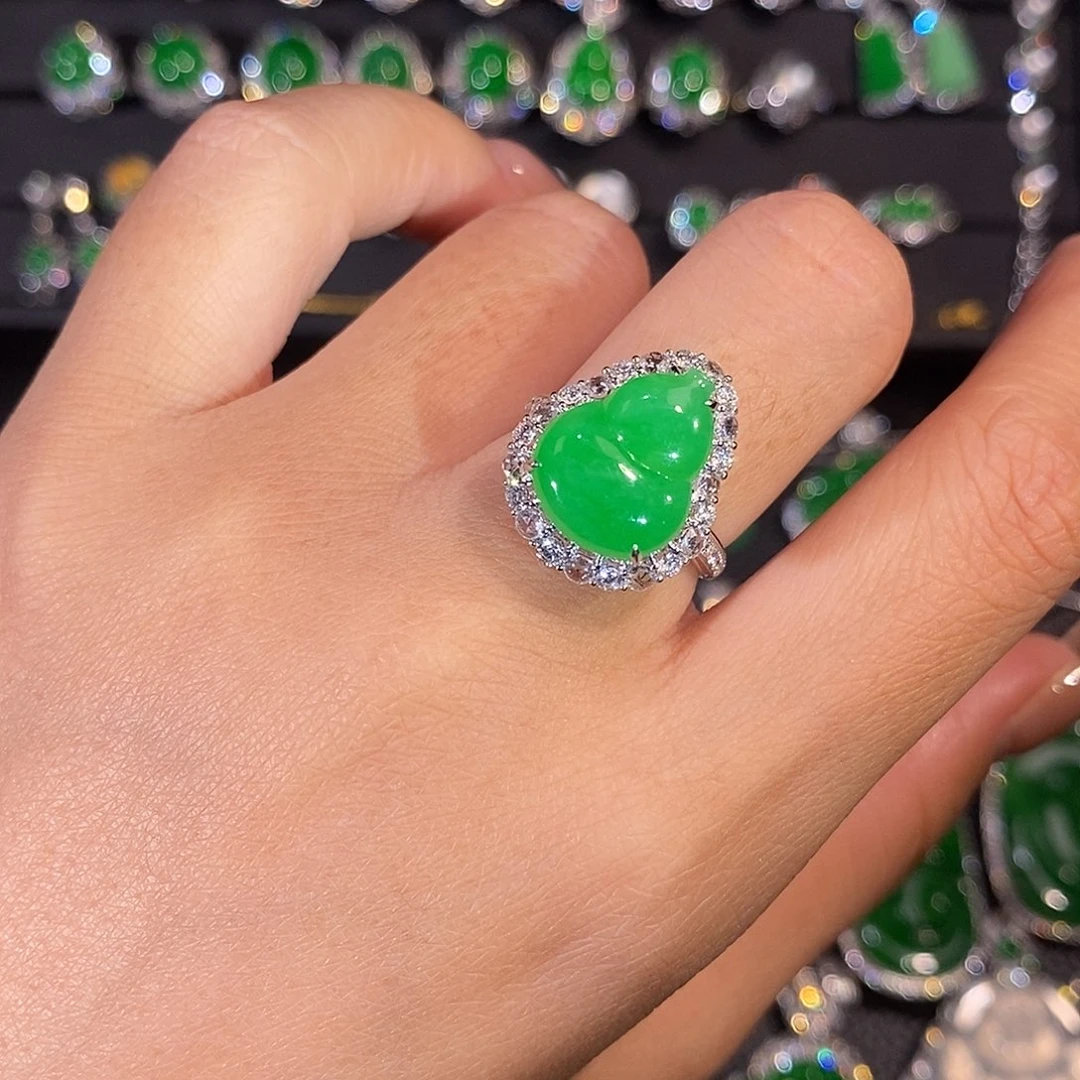 翡翠18K金镶嵌吊坠(不含链)葫芦戒指