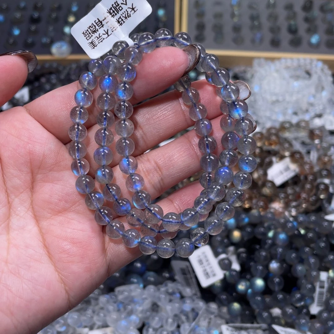 拉长石手链未镶嵌氰纯蓝光灰月光手链多圈6.5mm
