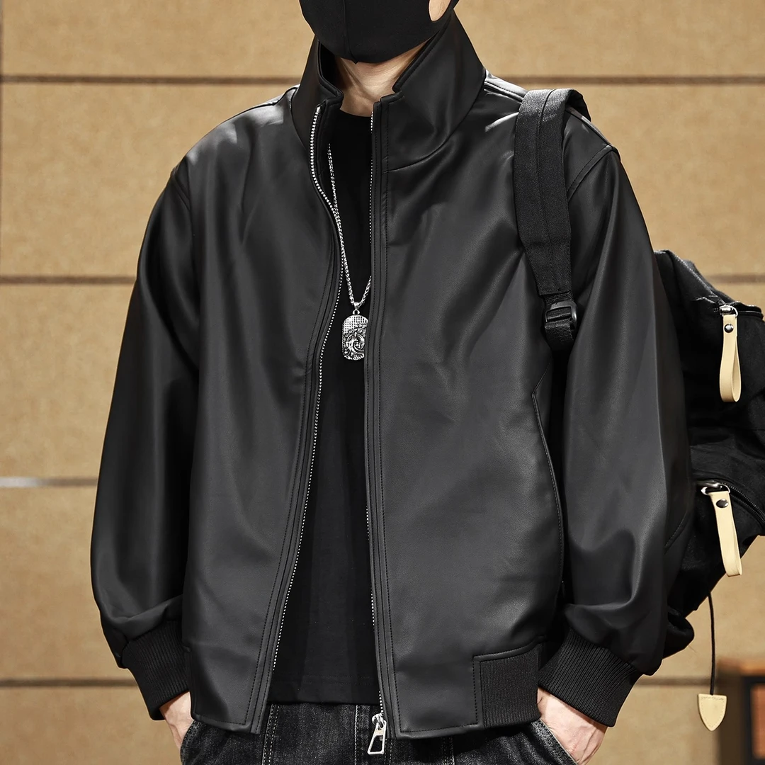 秋季新款复古机车痞帅PU皮衣男大码高级感飞行员潮流皮夹克外套男
