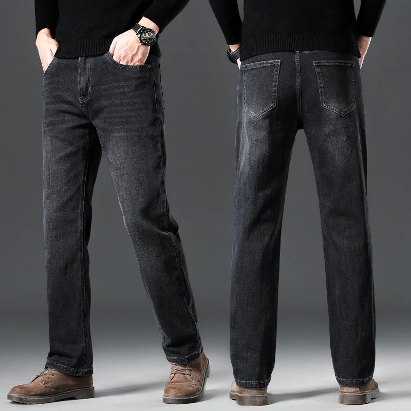 香港宽松直筒牛仔裤男士潮牌高端弹力复古休闲春秋季修身百搭长裤