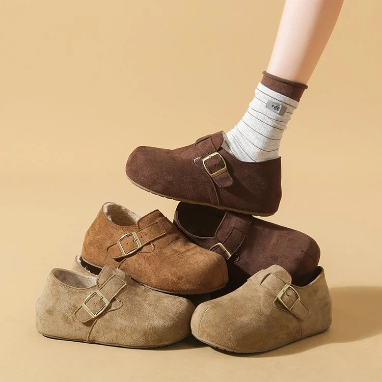 5cm羊羔毛勃肯单鞋秋冬外穿一脚蹬内增高懒人阔腿裤必备鞋加绒