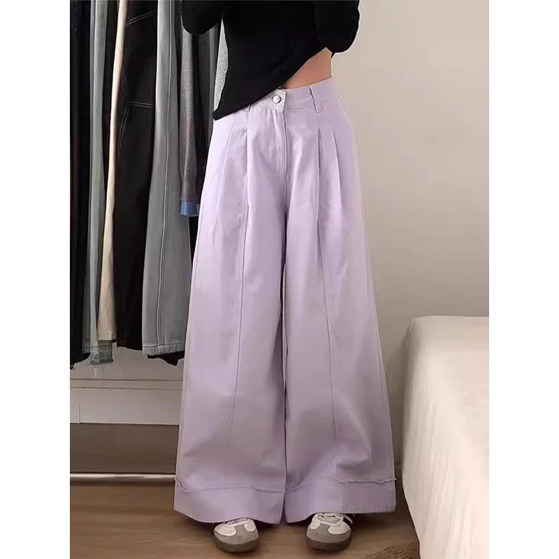 设计感紫色小众垂感高腰阔腿牛仔裤女2025秋季宽松显瘦直筒长裤