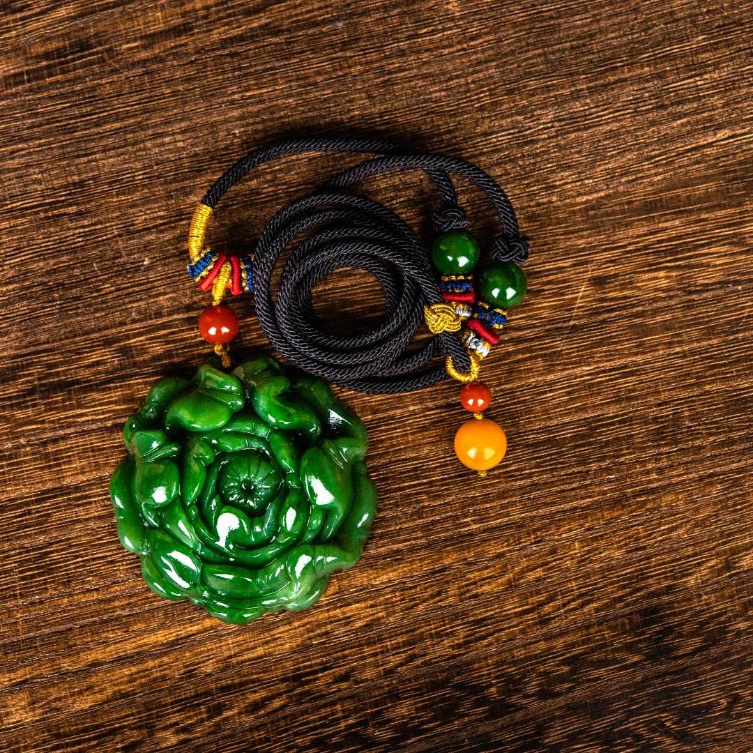 【城丽珠宝】和田玉碧玉牡丹花吊坠/个(多样性发)ZJH-449-2