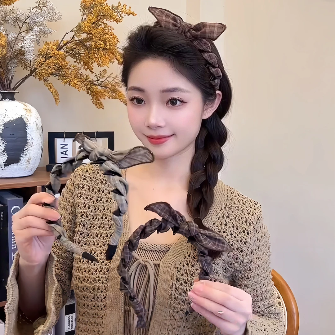 早秋韩系学院风格纹蝴蝶结发箍头饰女款2025新款高颅顶头箍发卡