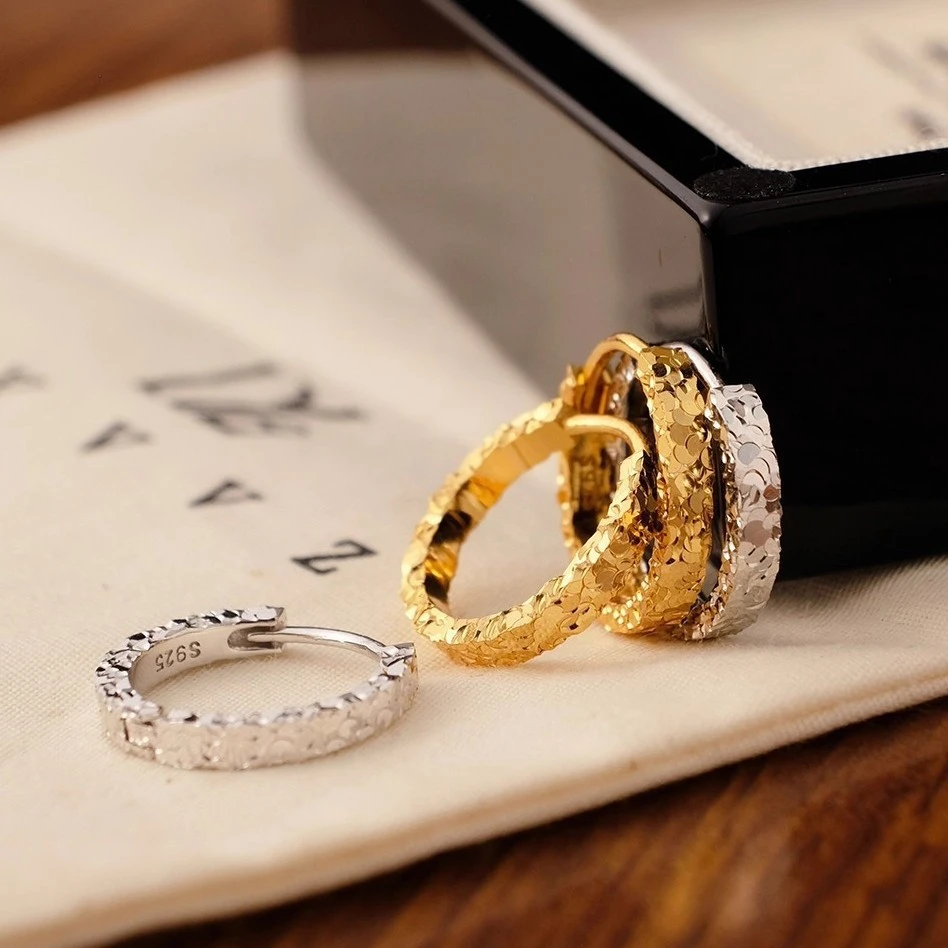 925银耳饰 【明星推荐】气质潺流法式耳圈小众百搭银色素圈耳环耳钉