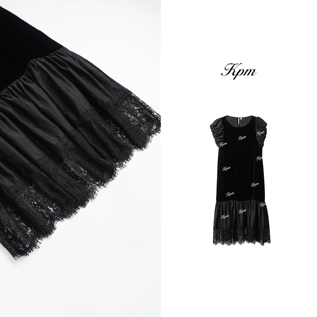 2025夏季新品高级感气质洋气拼接蕾丝花边泡泡袖连衣裙女JN8041