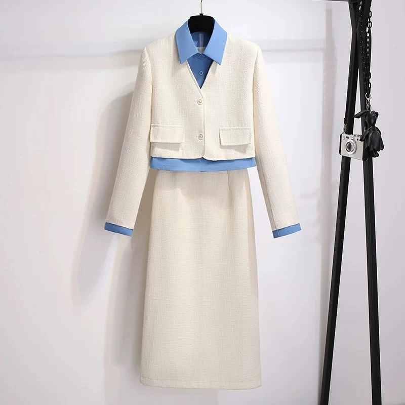 JIRUIMAN/吉瑞曼春装优雅商务风假两件上衣搭半身裙两件套TQ572