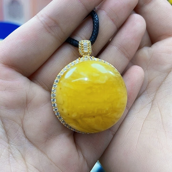 琥珀银S925镶嵌颈饰吊坠