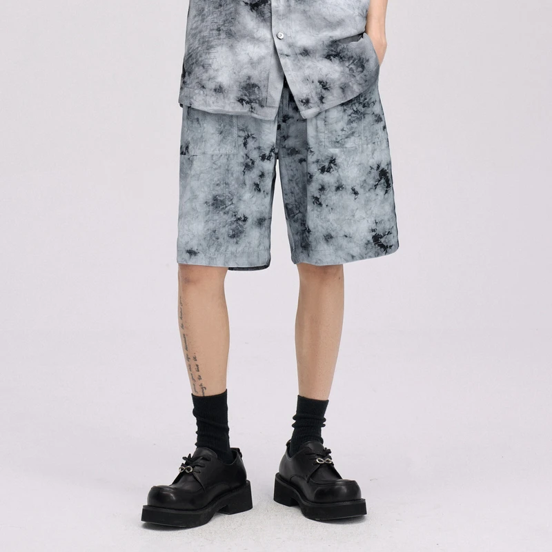 HERBEL/黑白 2025年夏季新款男款扎染风休闲短裤时尚百搭宽松短裤
