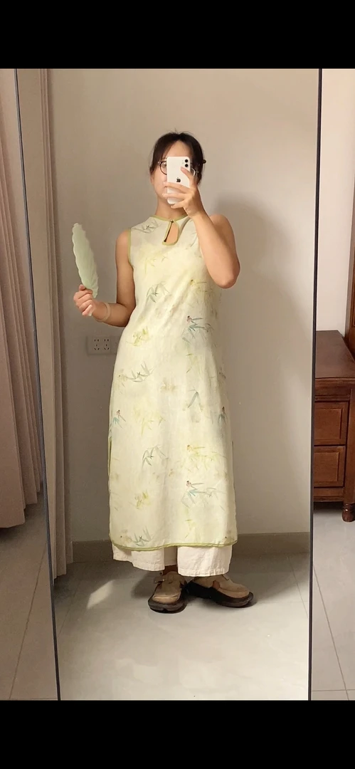 [竹报平安]无袖中国风日常水滴领复古风新中式旗袍绿色夏季气质