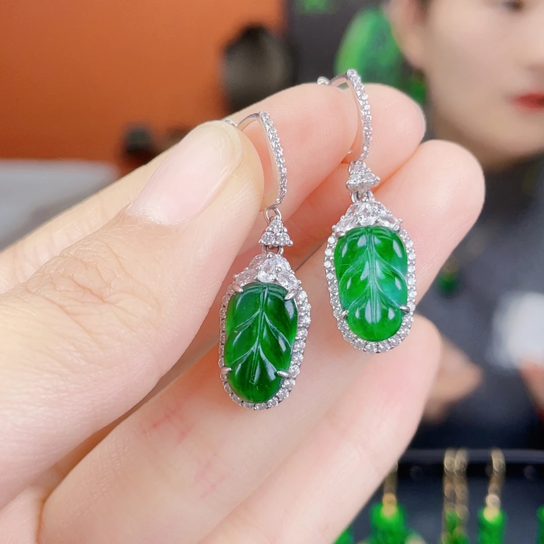 翡翠银S925镶嵌耳饰